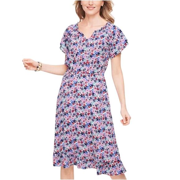 Talbots 18 Paradise Floral Popover Dress Feminine Flattering Ruffle Purple - Picture 1 of 10